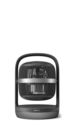 Низкий черный настольный вентилятор Philips серии 3000 с автоматической осцилляцией.